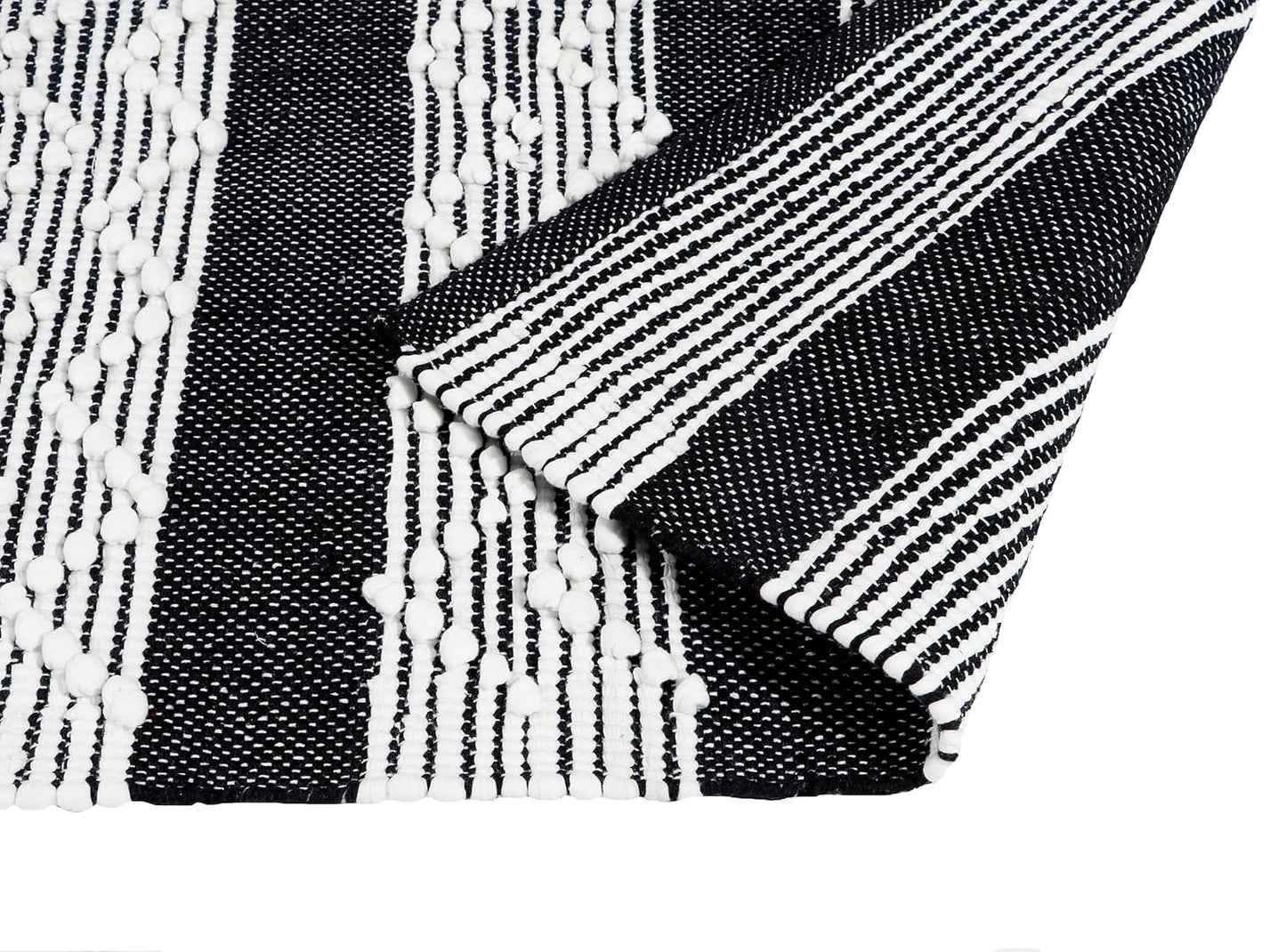 Hand Woven Cotton Rug Runner – Organic – 2x5 ft (60x152 cm) Black & White