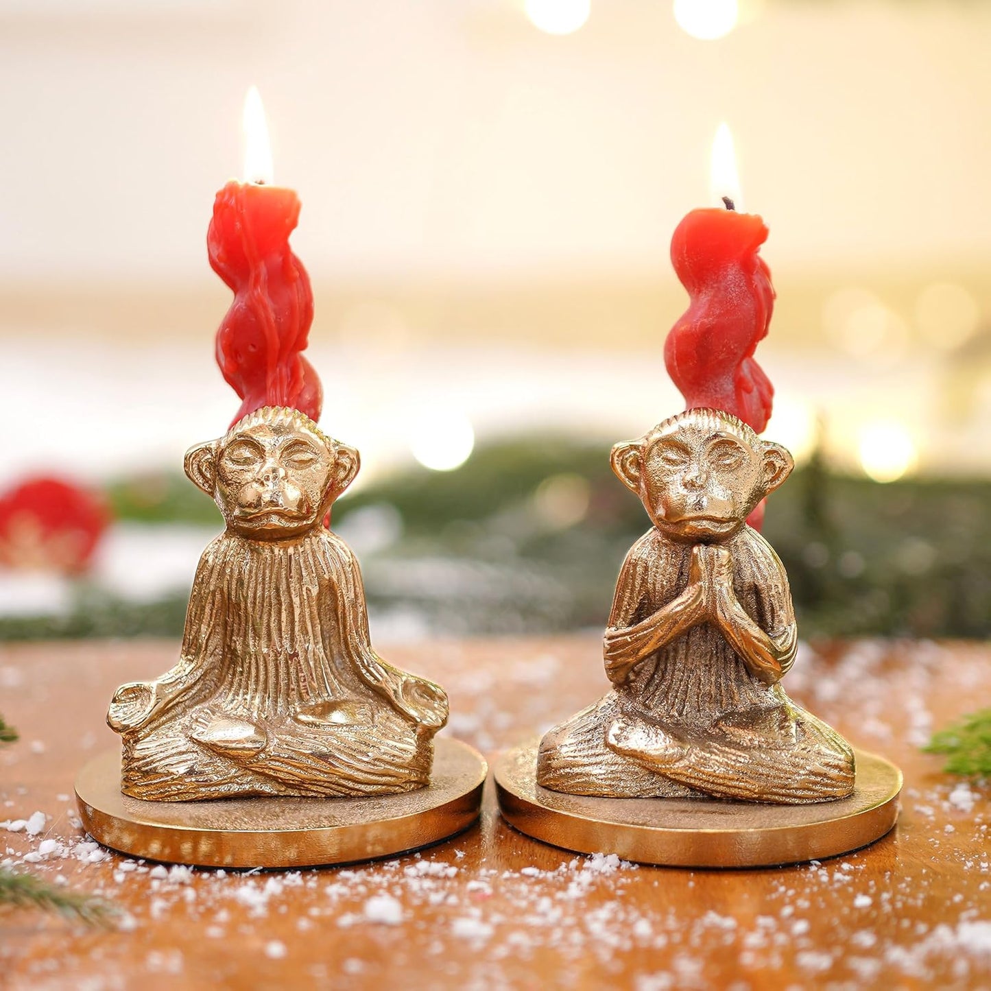 Aluminium Yoga Monkey Candle Holder – Antique Gold – Pair (8.5cm H)