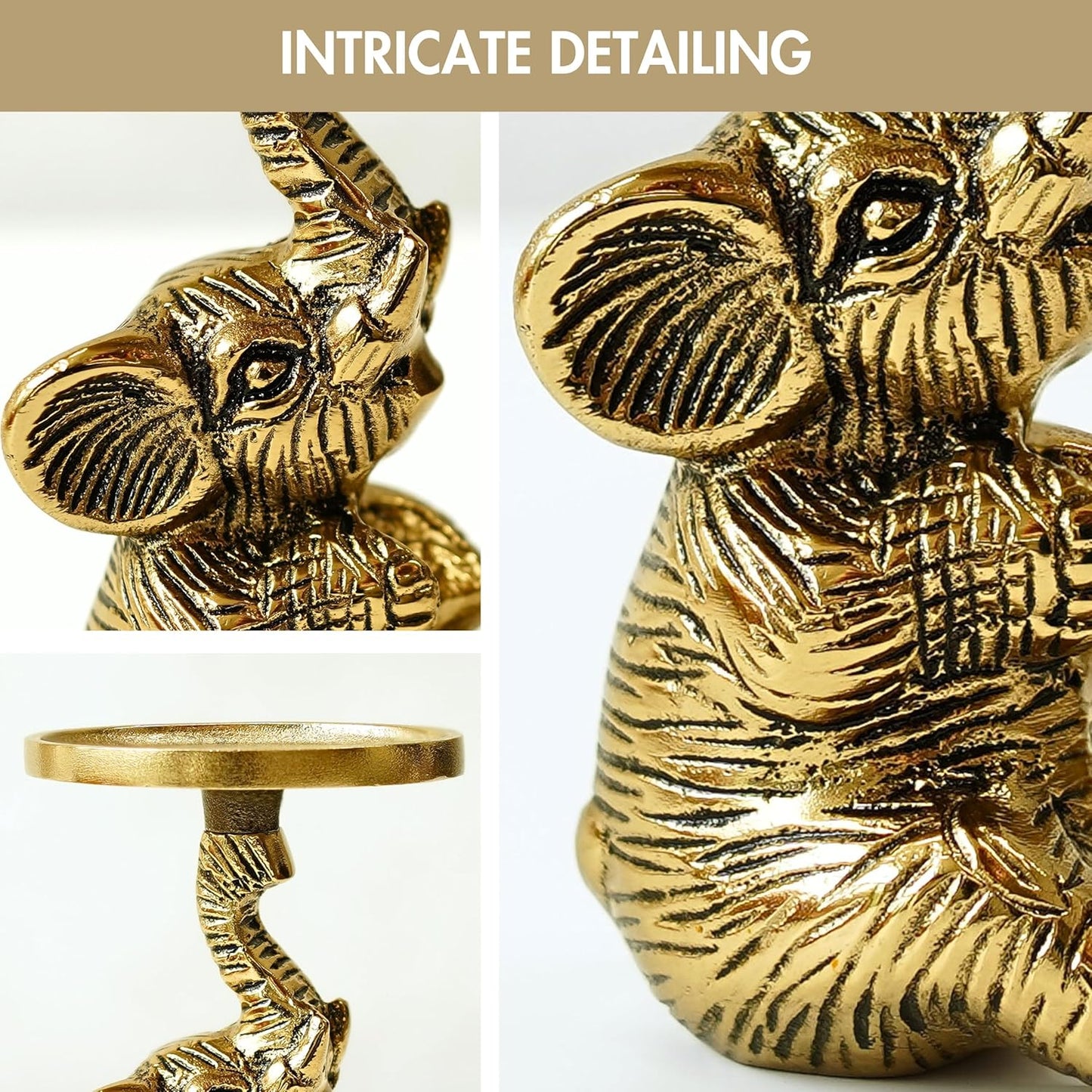 Wholesale Pillar Candle Holders – Aluminium Elephant, Gold Finish – Set of 2
