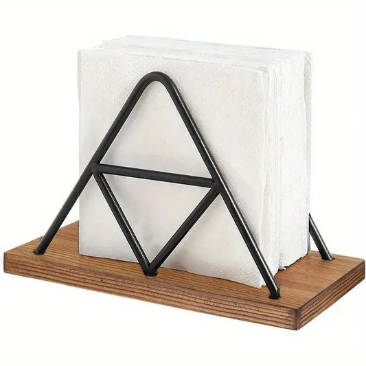 Geometric Napkin Holder - Modern Metal and Wood Table Decor