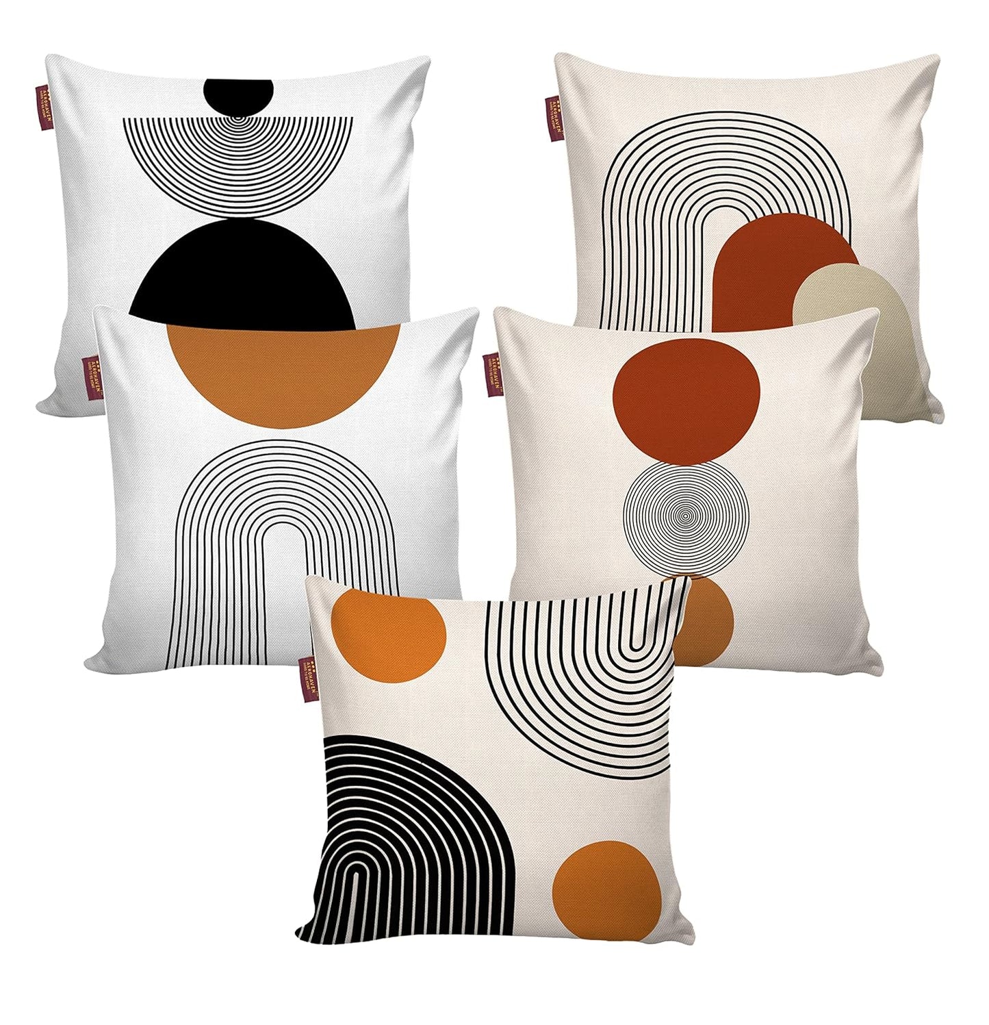 Cushion Covers – Geometric Cotton Digital Print, Hand Stitched – 16x16 Inch, Set of 5