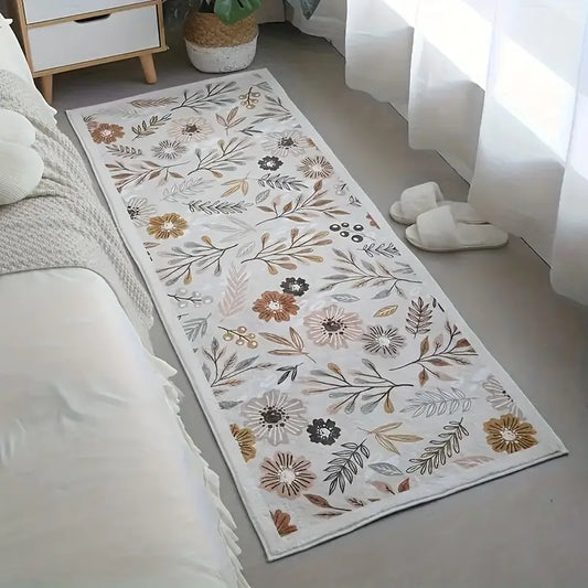 Cashmere Floral Rug 1200g - Soft Bedroom Kitchen Bath Mat