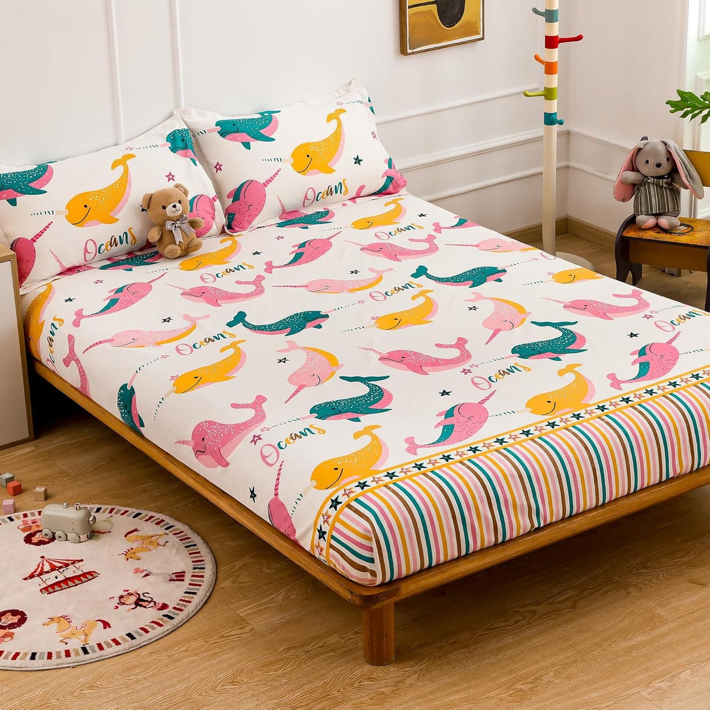 Kids Double Bedsheet Set - Cotton Blend 180 TC - Bubbly Buddies Design - Double Size