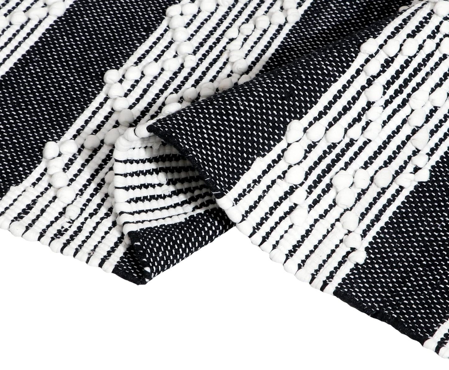 Hand Woven Cotton Rug Runner – Organic – 2x5 ft (60x152 cm) Black & White