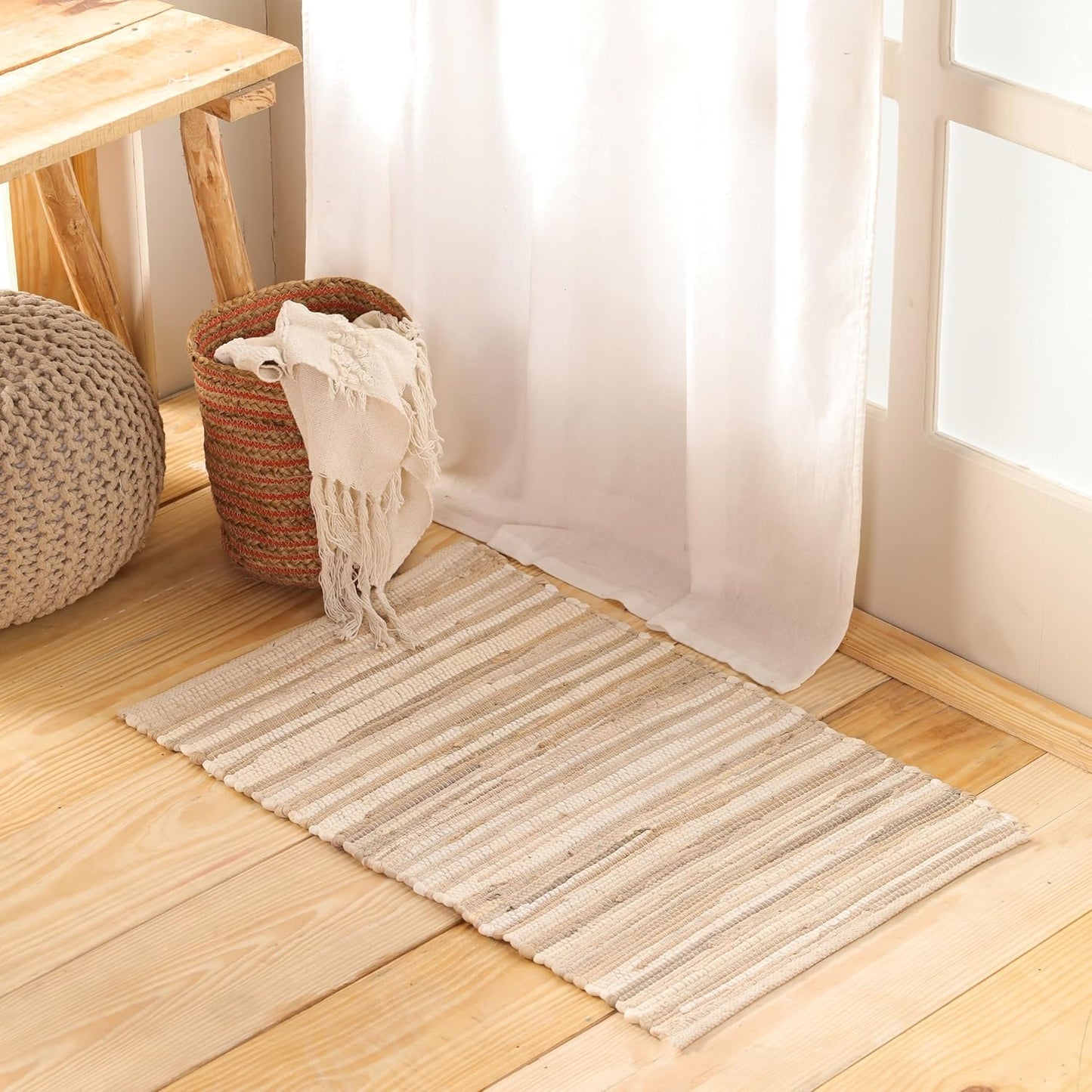 Chindi Area Rug – Recycled Cotton Blend – Reversible Striped – 20x32 Inch
