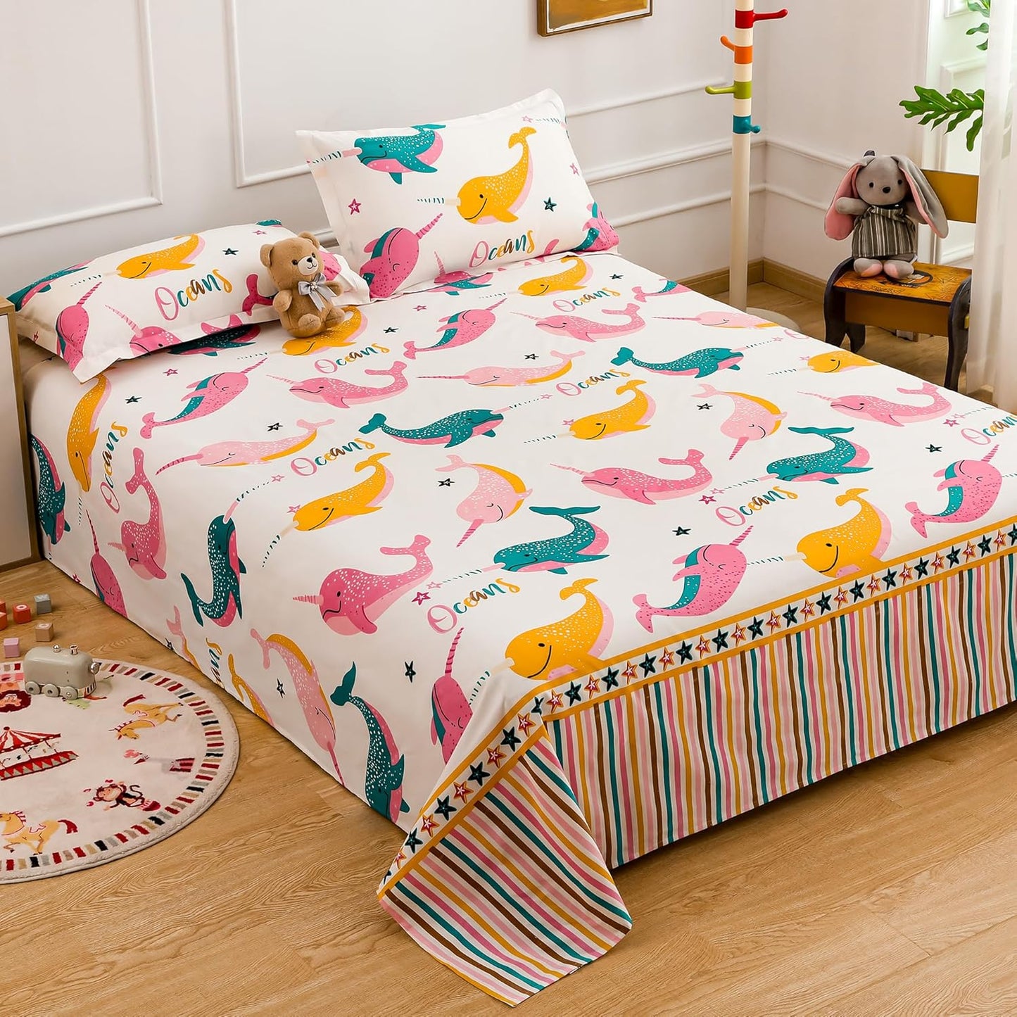 Kids Double Bedsheet Set - Cotton Blend 180 TC - Bubbly Buddies Design - Double Size