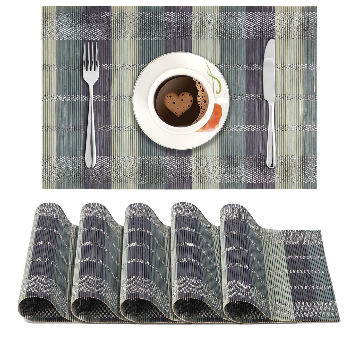 Dining Placemats – Heat Resistant Bamboo – 45x30 cm, 6-Pack