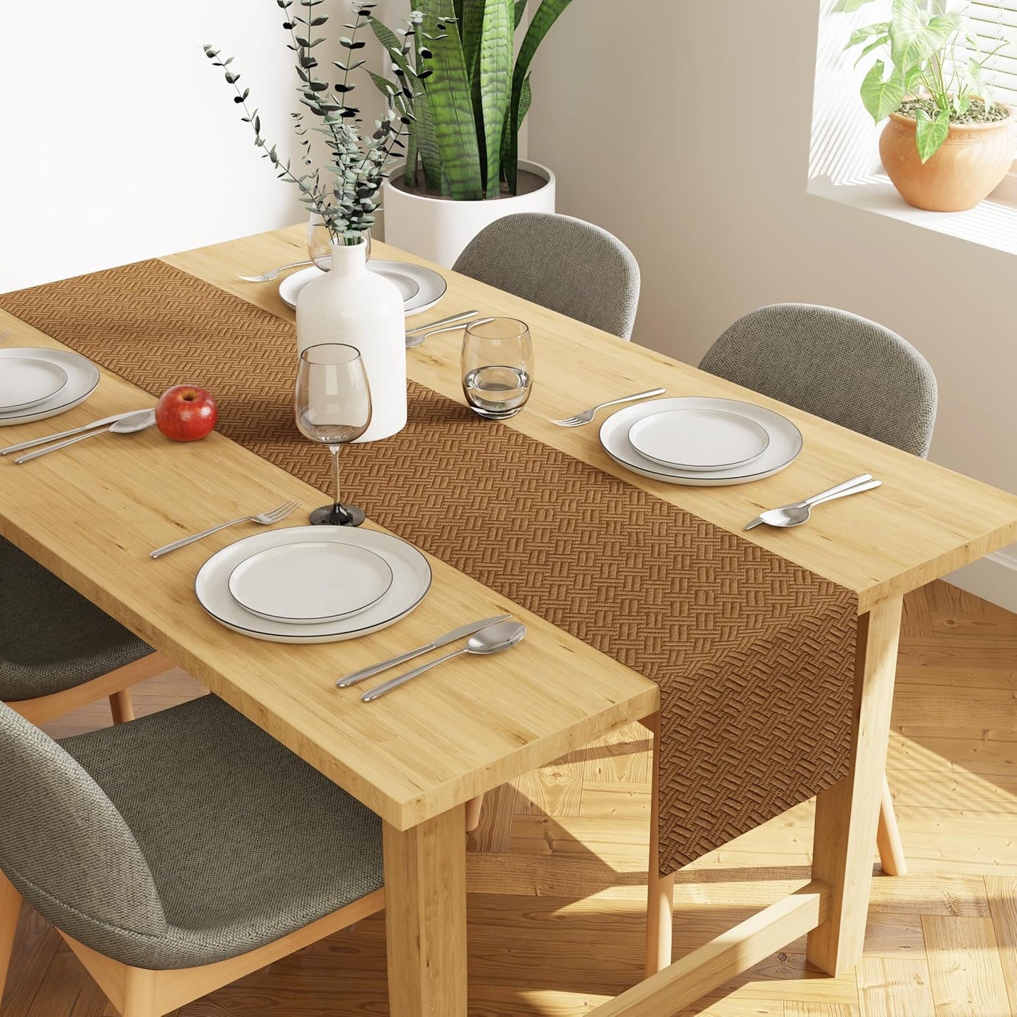Dining Table Runner – Quilted Velvet – 32x150 cm – Brown – Bulk