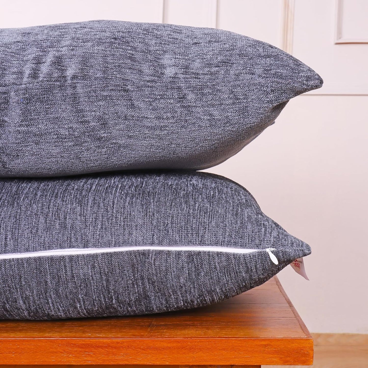 Cushion Covers – Durable Chenille Textured – 16x16 Inches Set of 2, Dark Grey