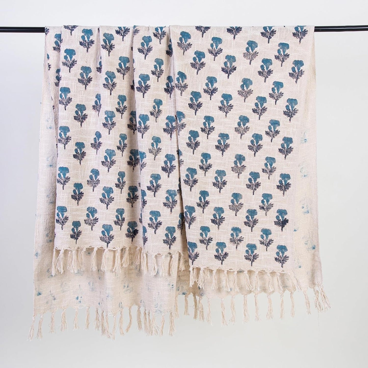 Blue Printed Throw Blanket – 100% Cotton – 50x70 in – Machine Washable