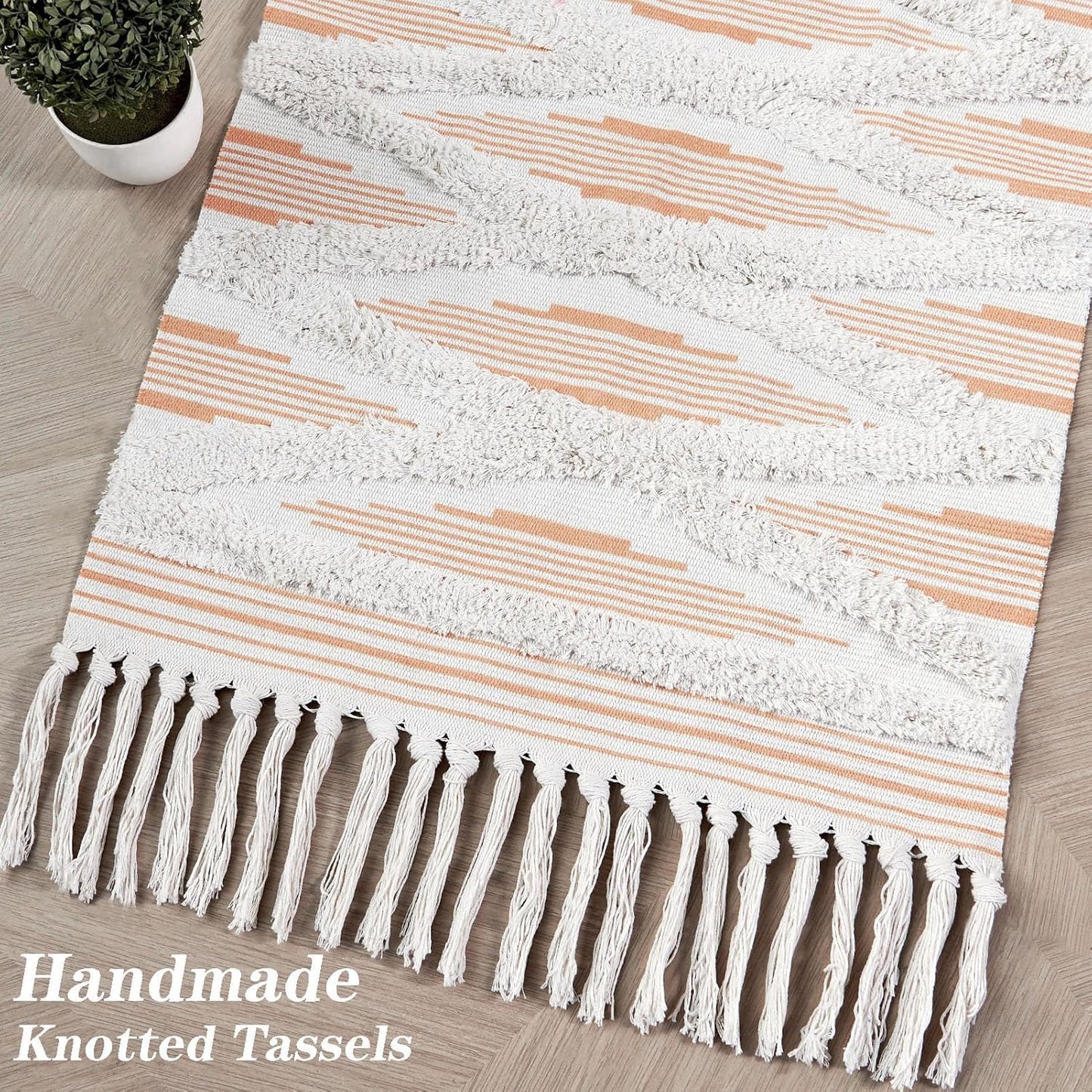 Hand Woven Cotton Rug Runner – Rust Zigzag Pattern – 2x5 ft (60x152 cm)