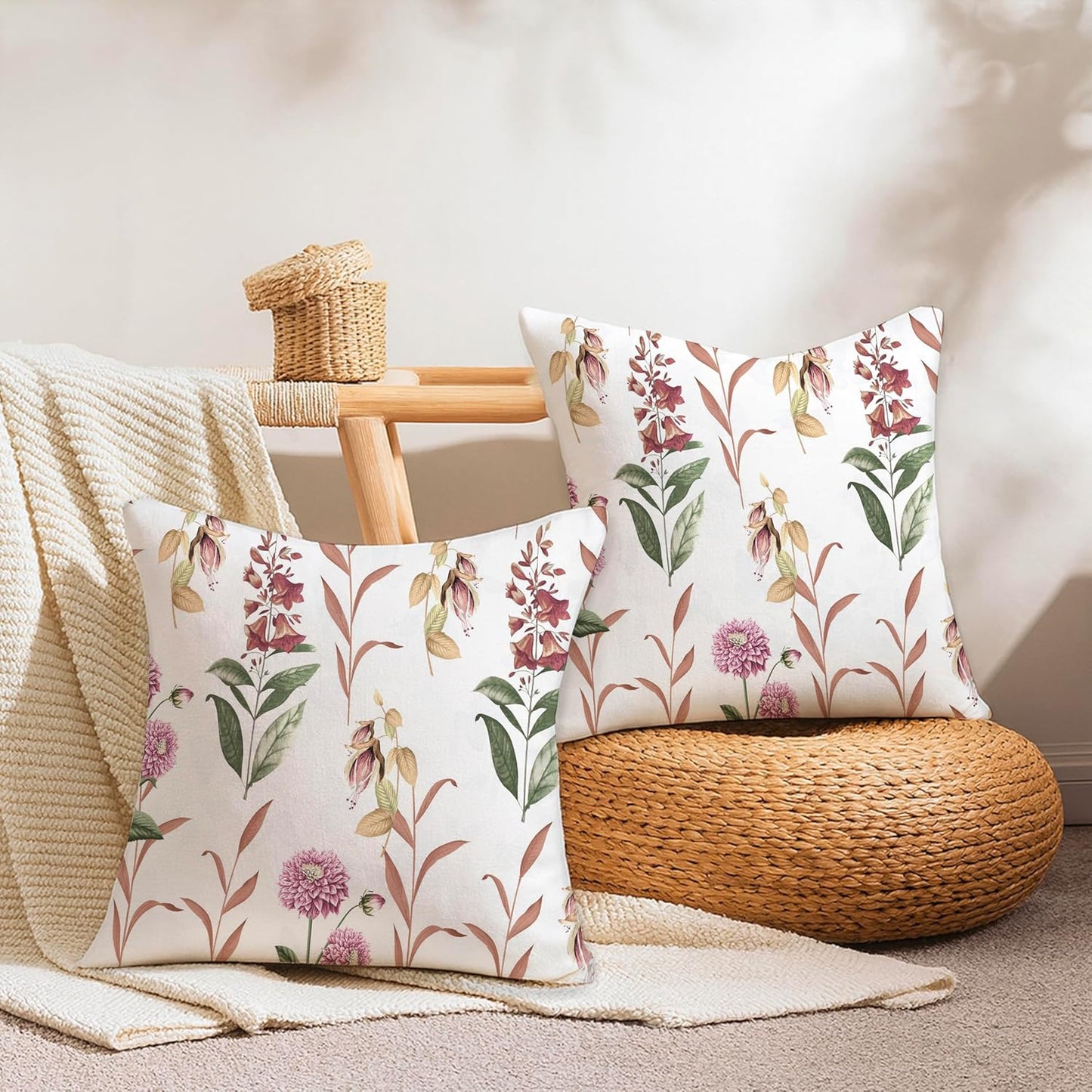 Wholesale Cushion Covers – Organic Cotton Jacquard Floral – 16x16 Inch (40x40cm), Set of 2