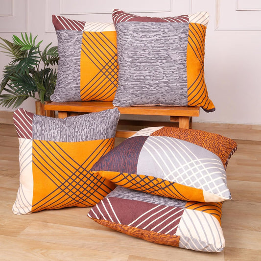 Wholesale Cushion Covers – Polycotton Geometric Patchwork – 16x16 Inches, Set of 5