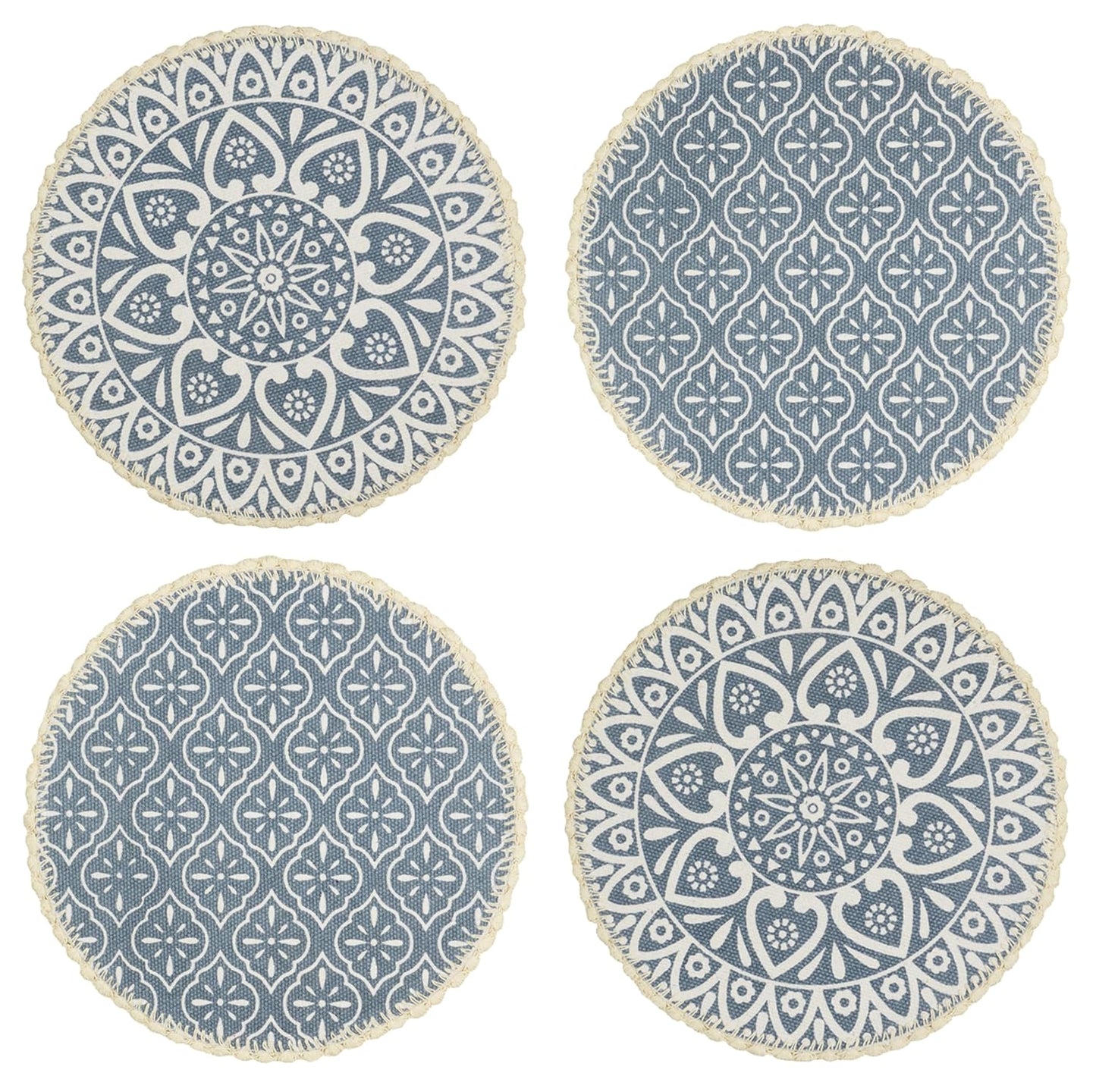 Table Mats – Jute & Cotton Crochet Antiskid – 38x38cm Round, Set of 4
