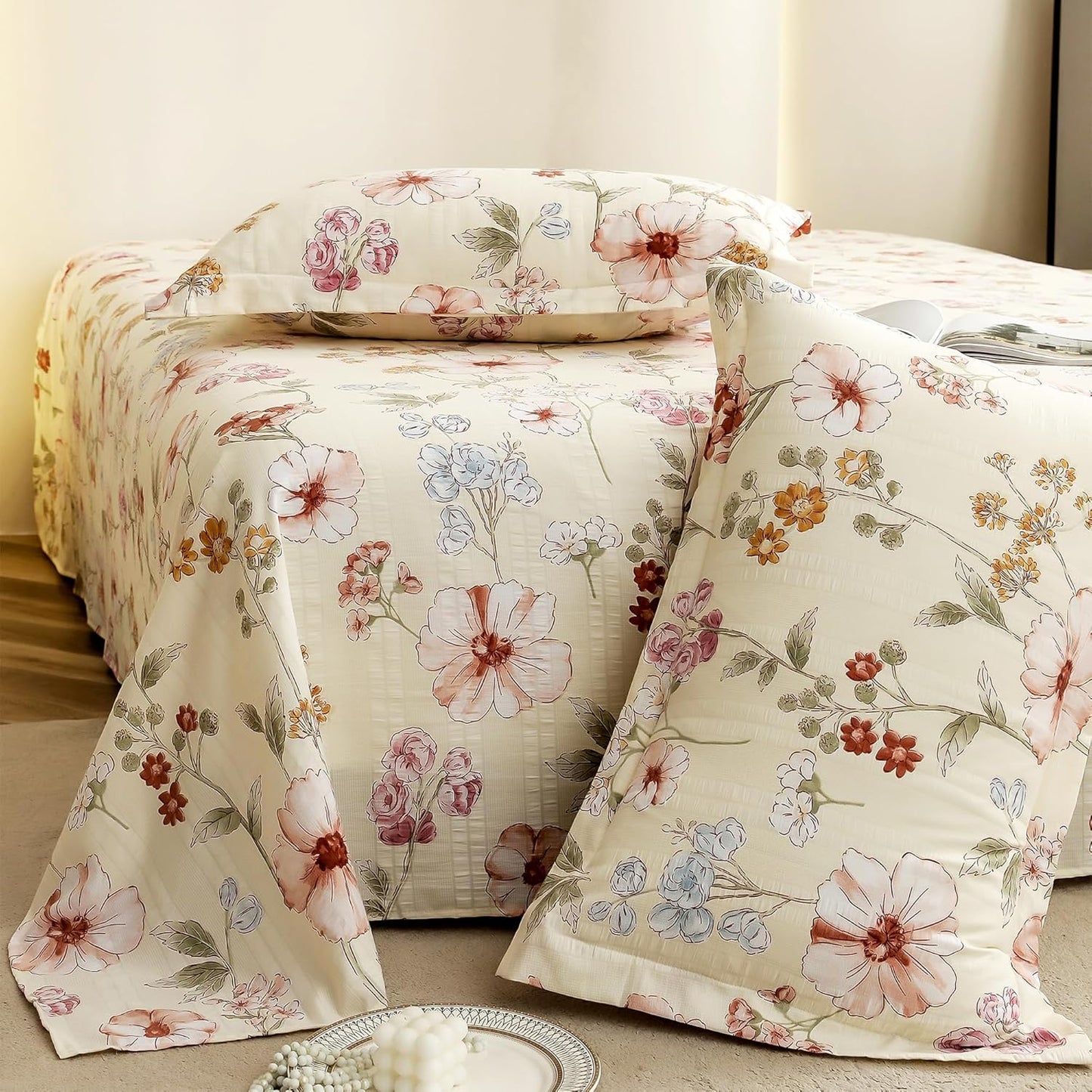 King Size Bedsheet - Cloud Cotton 300 TC - Floral Design, 2 Pillow Covers