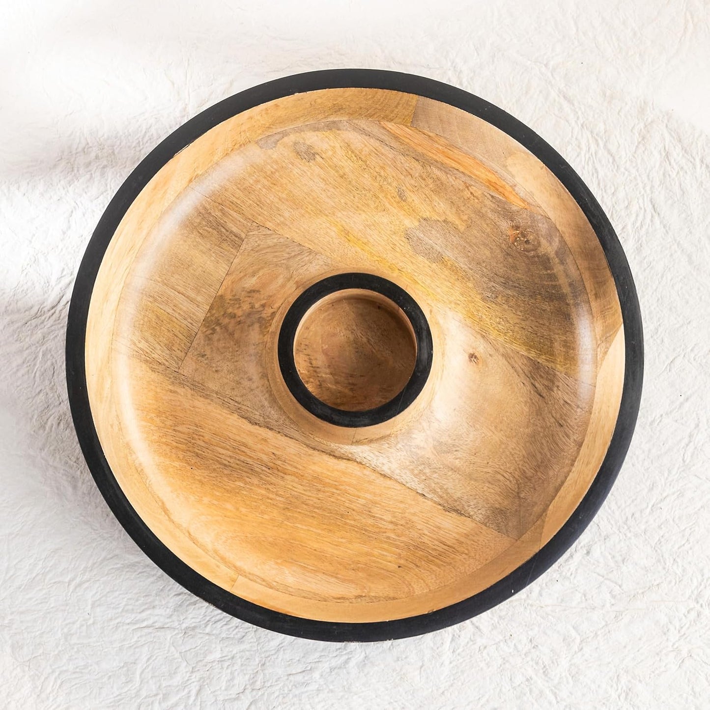 Dual-Tone Mango Wood Chip & Dip Platter – Handcrafted Serving Tray – 12-Inch, Built-in Dip Bowl