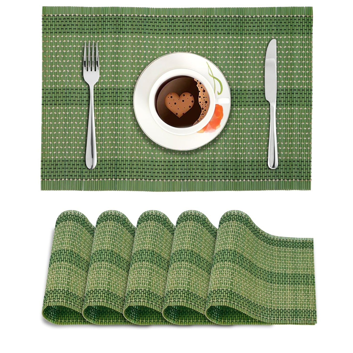 Placemats – Reversible Bamboo Dining Mats – Set of 6, 45x30 cm