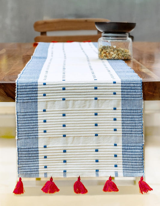 Wholesale Table Runner – Ribbed Cotton Weave, Tassels – 76x15 Inch (6 Seater)