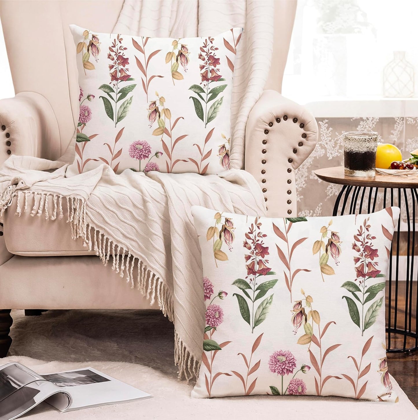 Wholesale Cushion Covers – Organic Cotton Jacquard Floral – 16x16 Inch (40x40cm), Set of 2