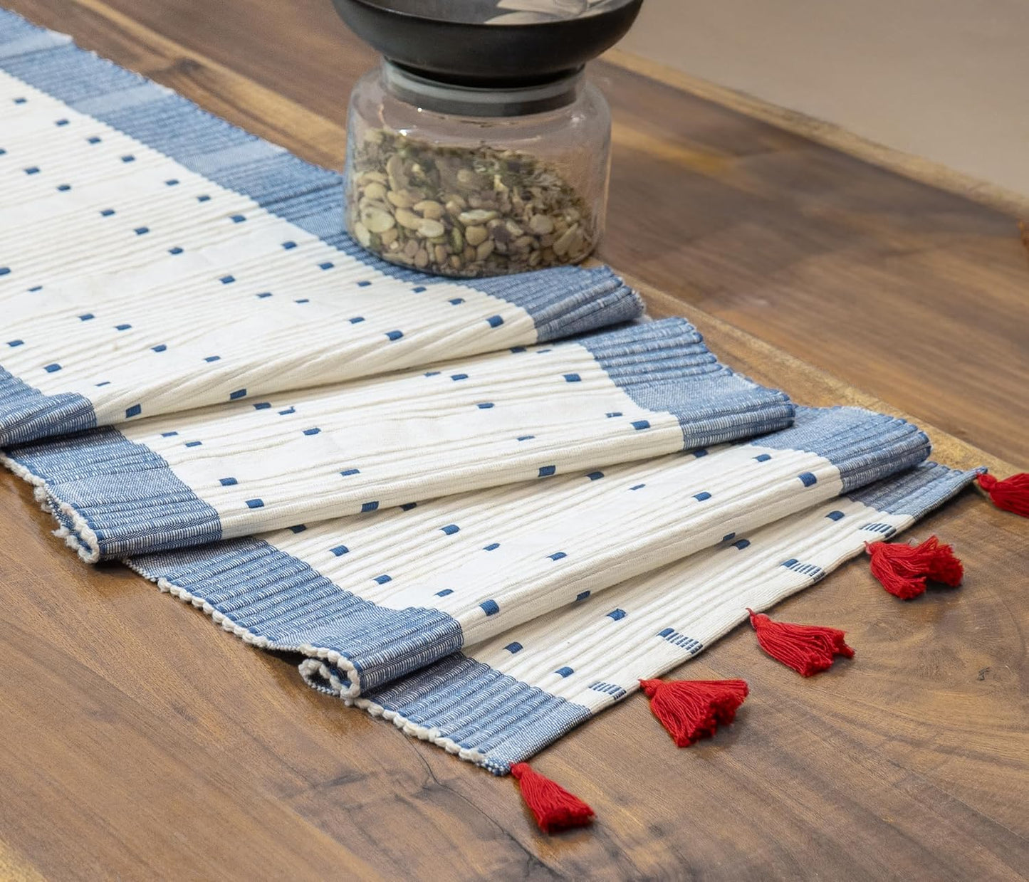 Wholesale Table Runner – Ribbed Cotton Weave, Tassels – 76x15 Inch (6 Seater)