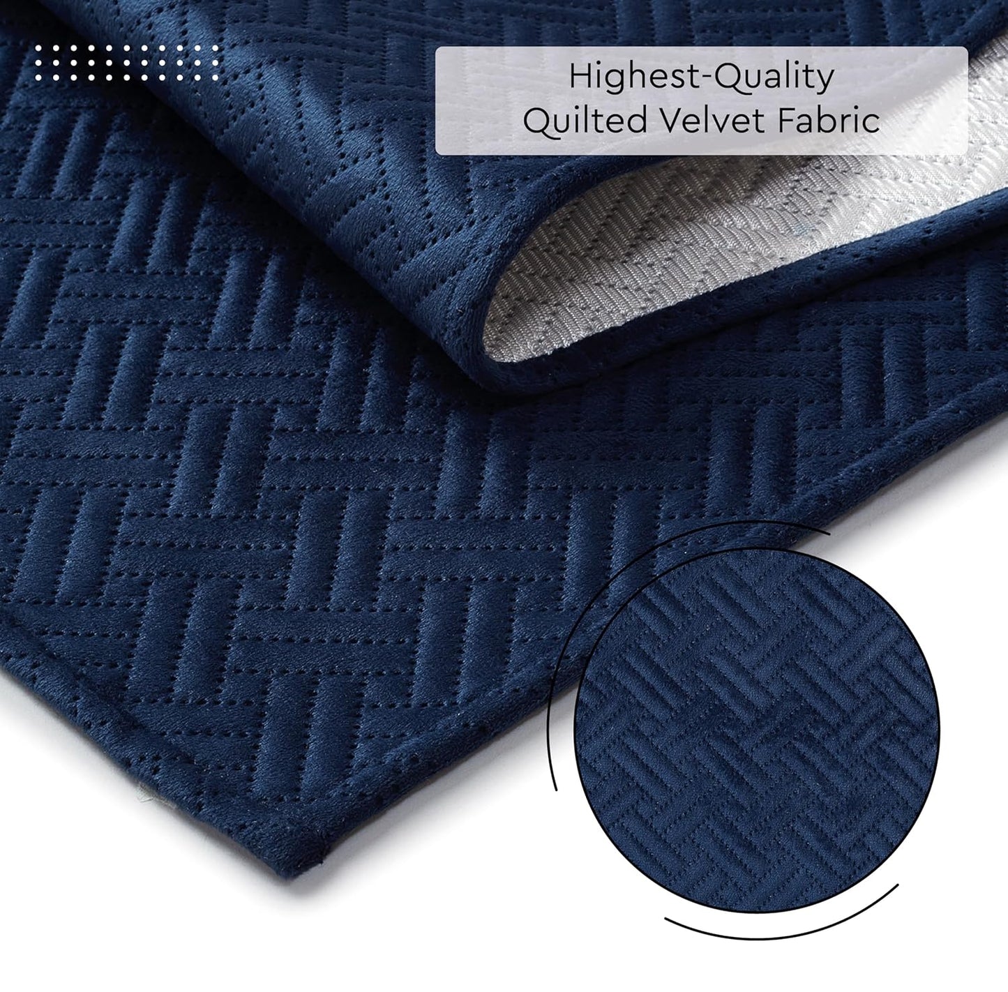 Dining Table Runner – Navy Quilted Velvet, 360 GSM – 32x150 cm, Machine Washable