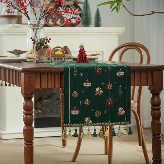 Christmas Table Runner Rustic Tassel Festive Holiday Decor