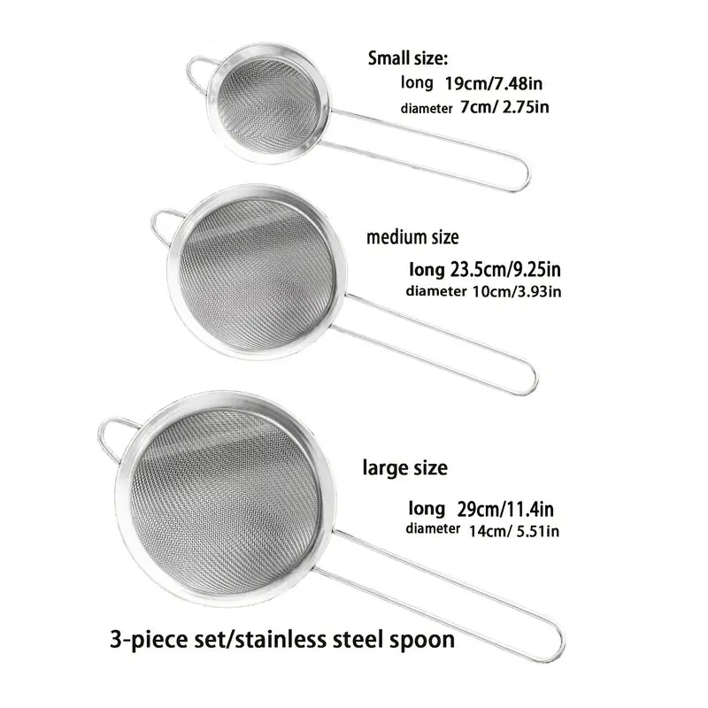 3PC Stainless Steel Strainer Set – Colander & Ladle for Cooking & Filtering