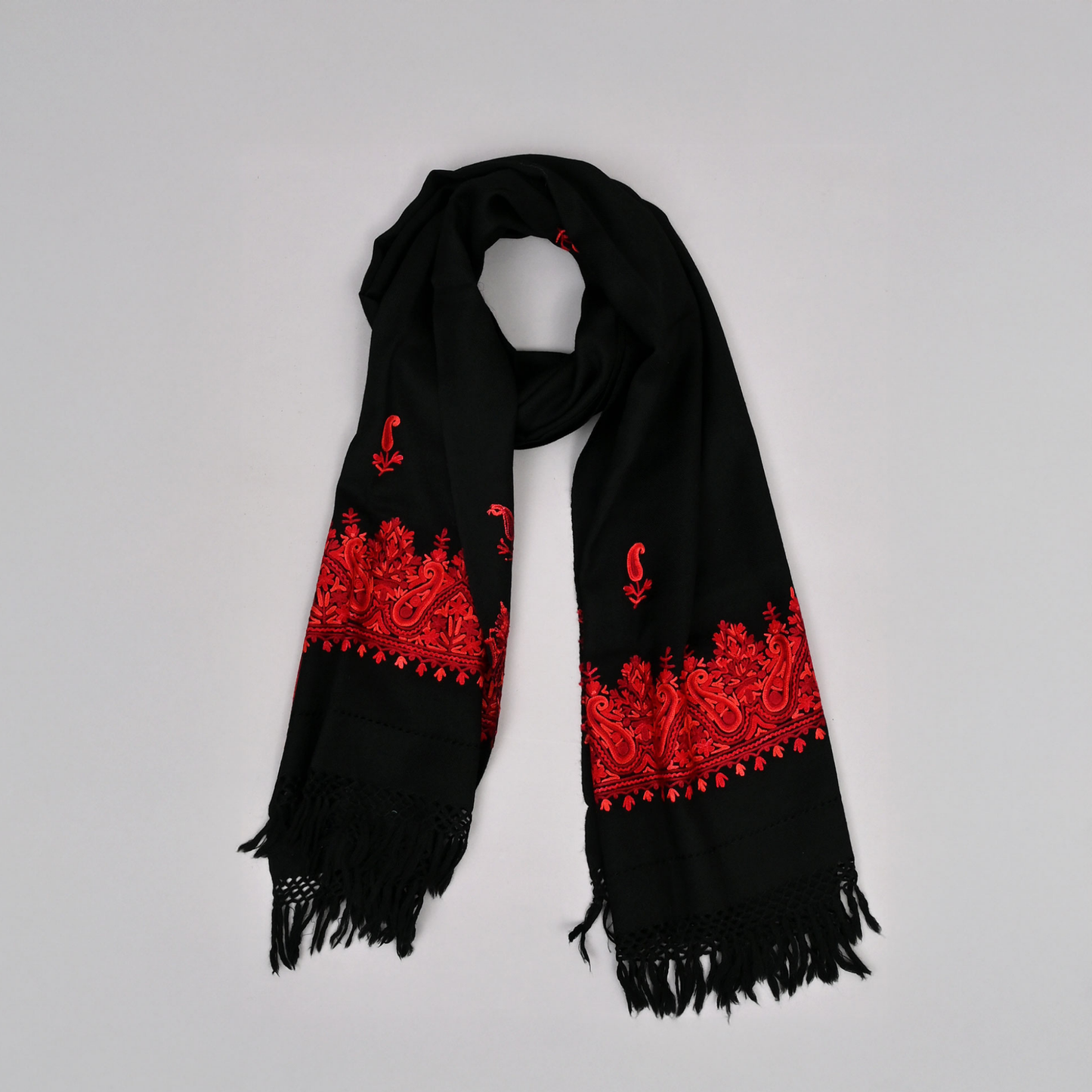 Scarf | Fine Wool Aari Paisley Floral | Ebony