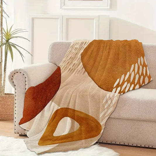 Terracotta Geometric Flannel Throw Blanket - Cozy Sofa Bed Camping