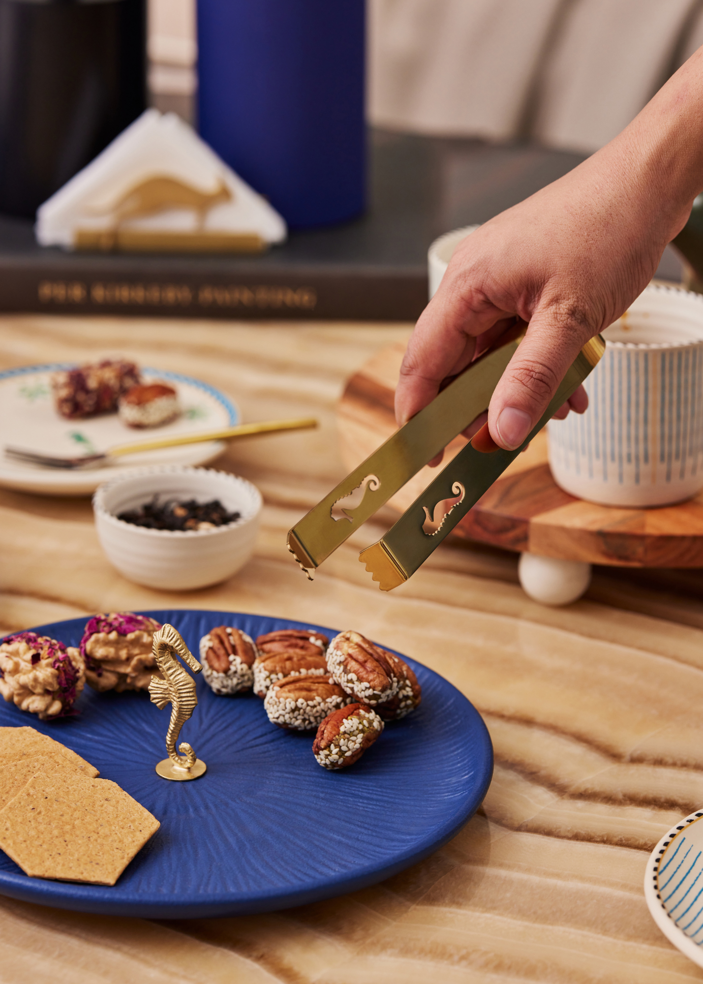 Mirissa Brass & Ceramic Platter - Blue