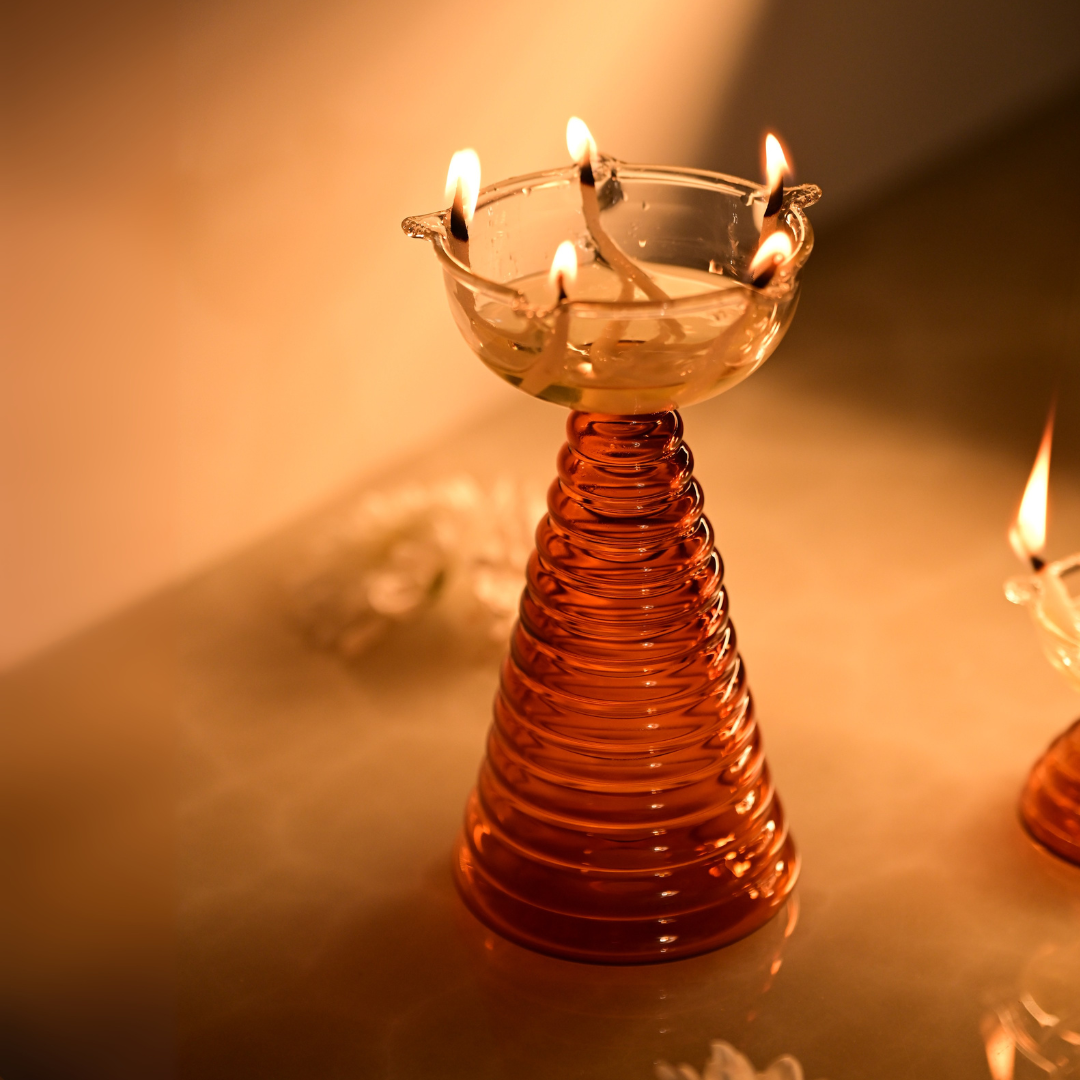 Glass Diya Candle Holder - Tall, Tea Light
