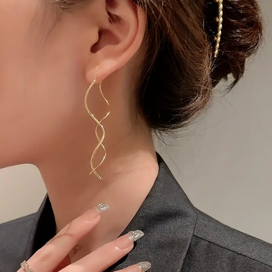 Long Tassel Earrings Wavy Front Back Dangle Jewelry