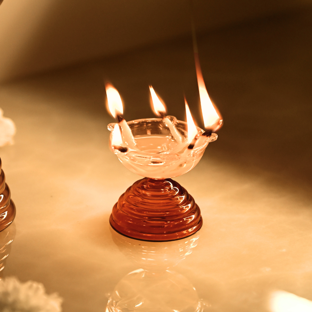 Glass Tea Light Candle Holder - Modern Diya Design
