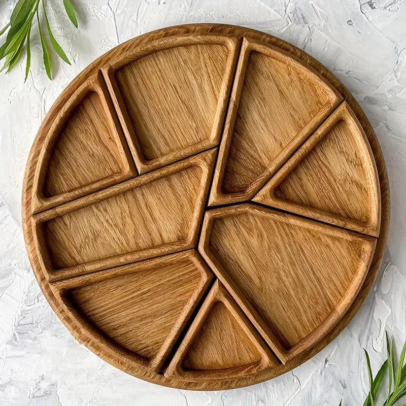 Wooden Serving Tray - 8 Compartment Snack Platter