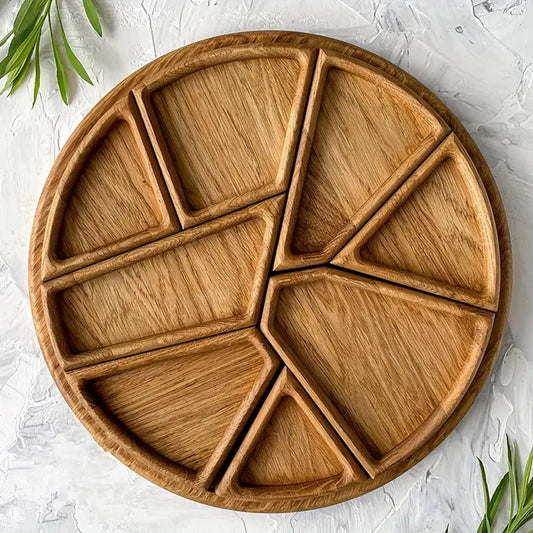 Wooden Serving Tray - 8 Compartment Snack Platter