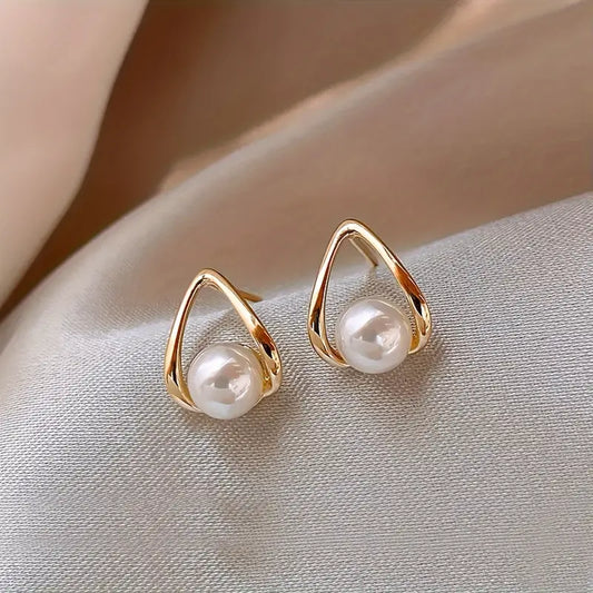 Pearl Stud Earrings Women French Drop Copper Post