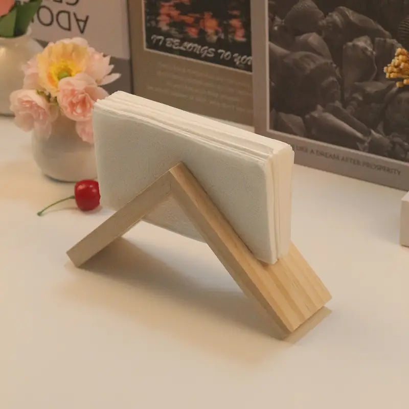 Solid Wood Napkin Holder - Triangle Tabletop Organizer Decor
