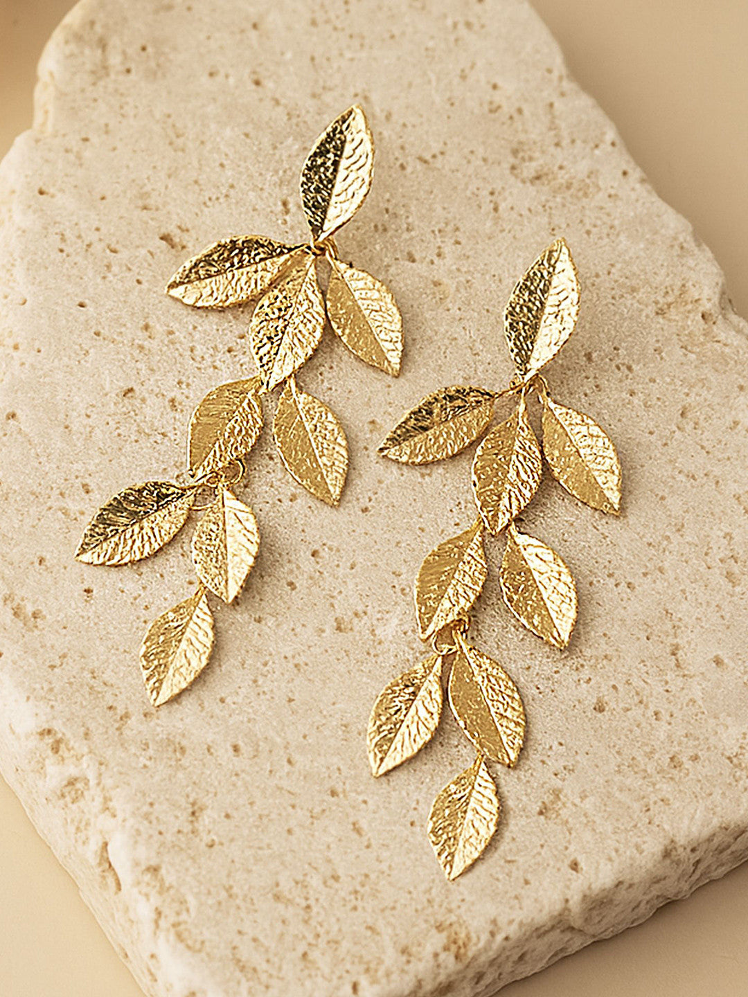 Gold-Plated Leaf Drop Earrings – Fashion Jewellery – Gold-Plated, Leaf Design – 7.6 cm Length