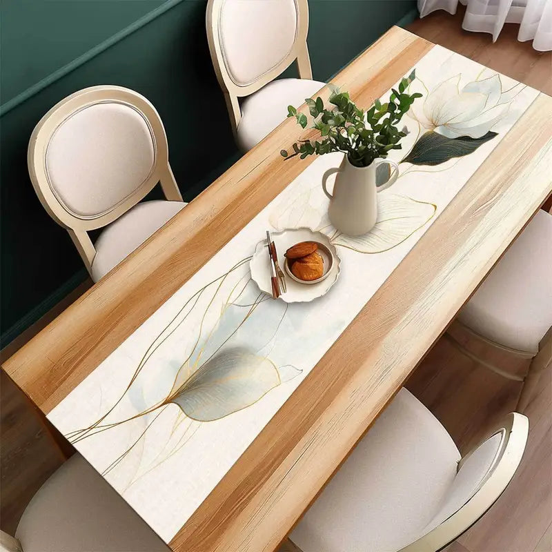 Abstract Floral Table Runner - Pastel Leaf Design, Easy Clean