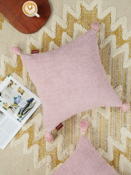 Set of 2 - Decorative Pillow Shams – Interior Accent Textiles – Natural Fiber, Fringed Edge