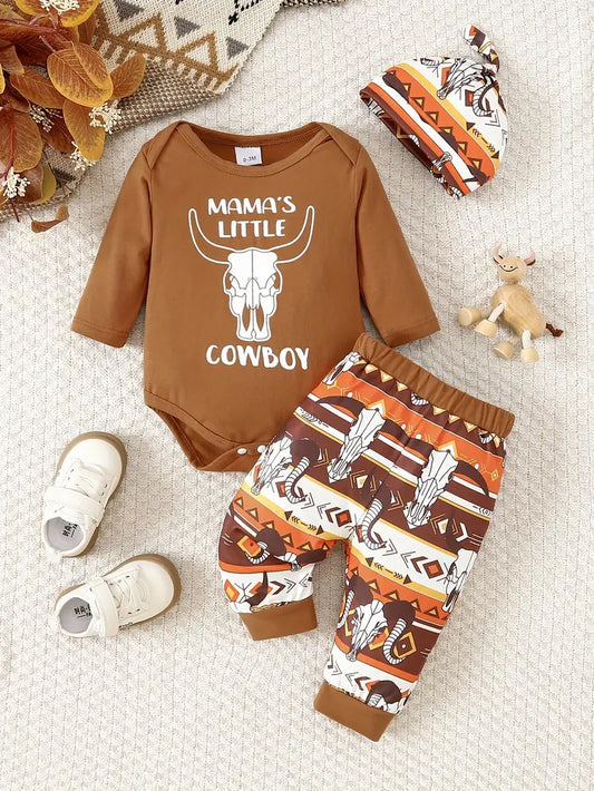 Boys Cotton Blend Outfit Set - Casual Long Sleeve Bodysuit with Alphabet Print & Matching Pants