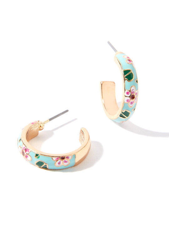 Floral Enamel – Hoop Earrings – Recycled Gold-Tone Metal – Nickel Compliant – Pair