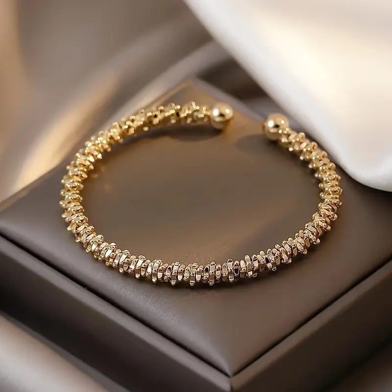 Adjustable 18K Gold Plated Copper Beaded Bracelet – Gothic Hip-Hop Wrist Jewelry