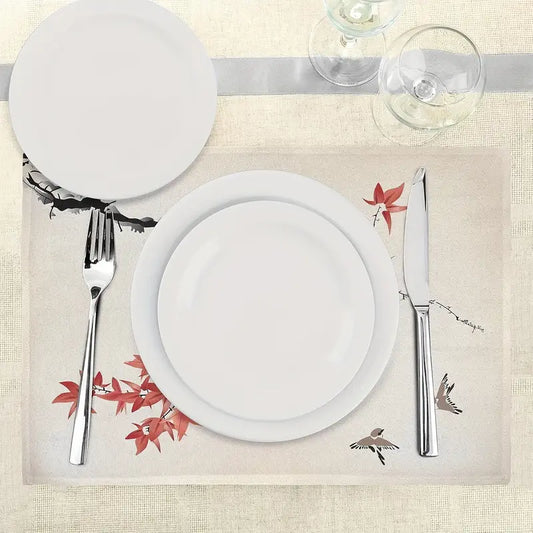 4PC Sakura Placemat Set – 12x18" Linen Watercolor Cherry Tree Table Mats
