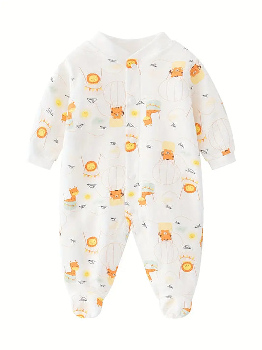 Unisex baby rompertje met voetjes | Zachte katoenen jumpsuit met dierenprint voor pasgeborenen