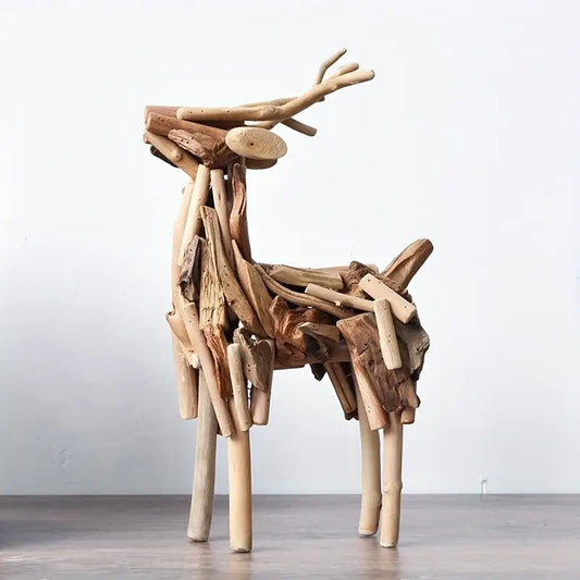 Handcrafted Wooden Reindeer Statue - Indoor/Outdoor Christmas Decor Gift