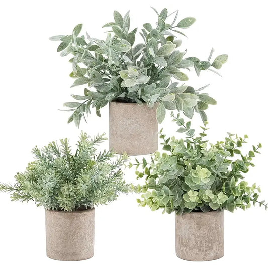 Artificial Eucalyptus Potted Plants Set - Small Faux Decor
