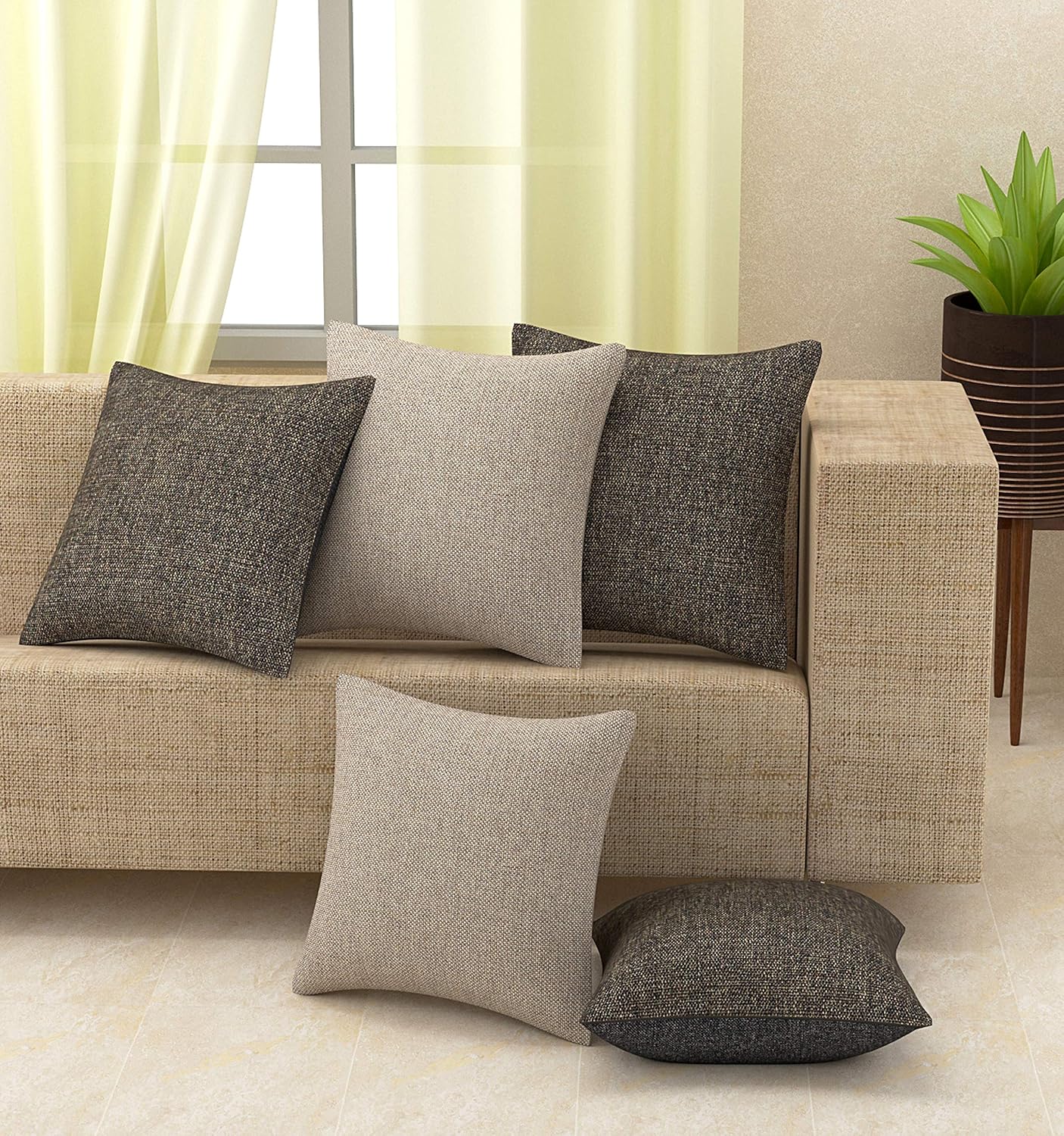 Set of 5 - Textured Accent Cushion Covers – Home Decor Textiles – Jute Weave – 16x16 In