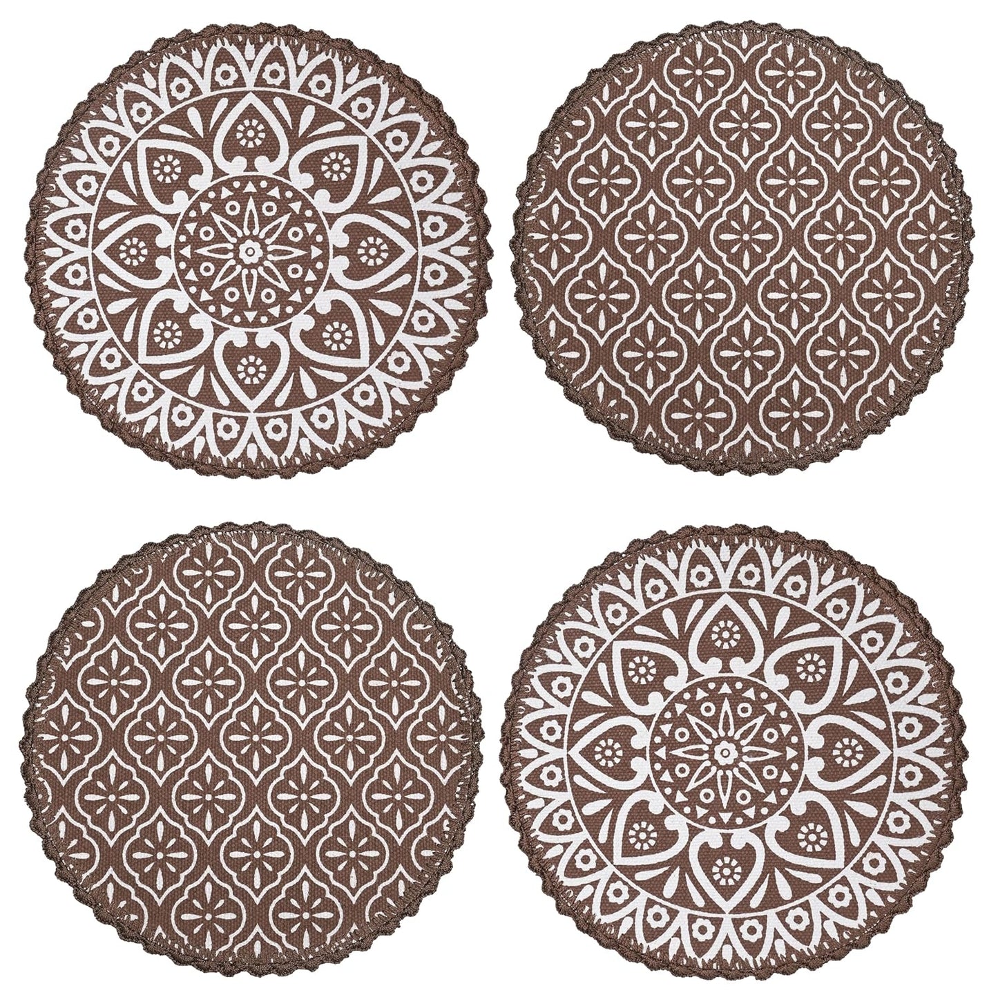 Placemats – Jute & Cotton Crochet Antiskid – Round 38cm, Set of 4