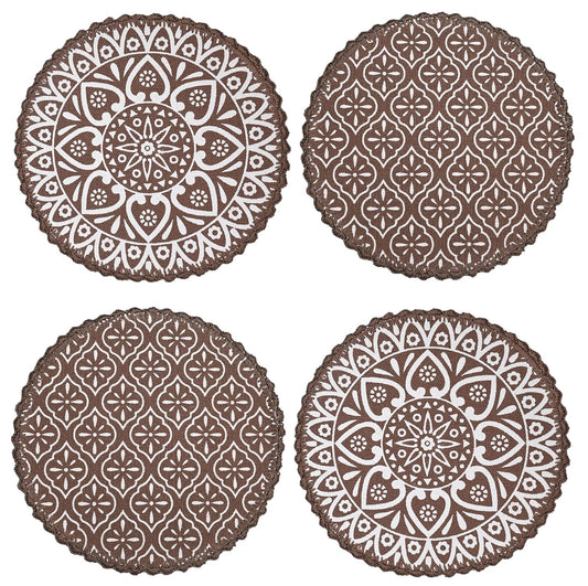 Placemats – Jute & Cotton Crochet Antiskid – Round 38cm, Set of 4